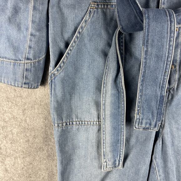 Madewell Denim Tie Waist Jumpsuit Womens Medium Blue Coverall Preppy Hipster - Picture 7 of 16